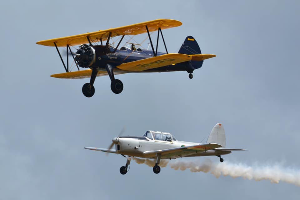 IHFF Boeing Stearman Model 75 and DeHavilland Chipmunk fleet in formation flight
