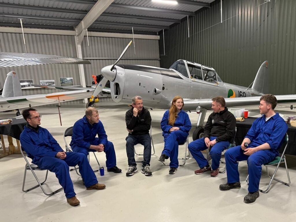 Irish Historic Flight Foundation volunteers Chipmunk hangar